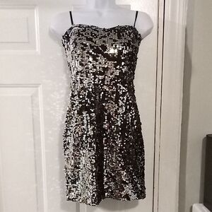 As U Wish Black and Silver Sequin Mini Dress